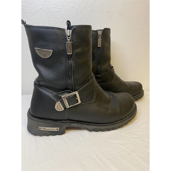 Milwaukee Black Leather Motorcycle Boots Zipper Sides size‎ 11.5D - Picture 5 of 8